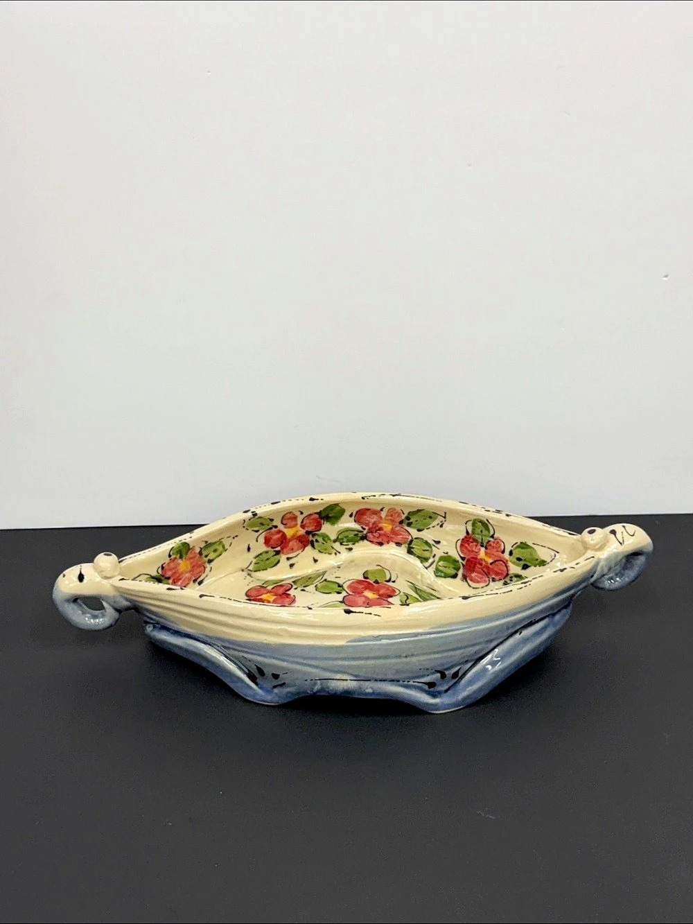 Inge Englert Pottery by Inge Quebec Hand-Painted Floral Ceramic Serving Dish Sig